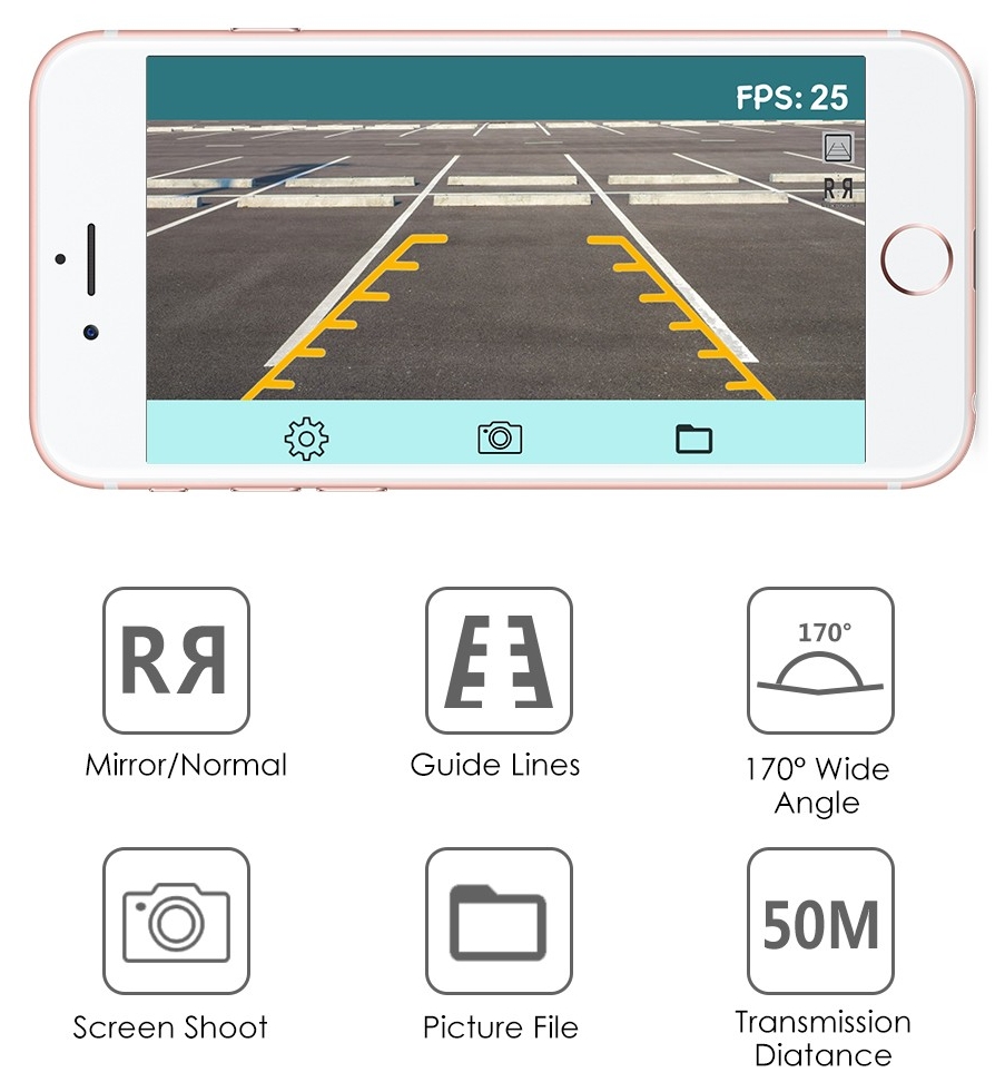 bezdrotova parkovacia kamera pre auto app mobil