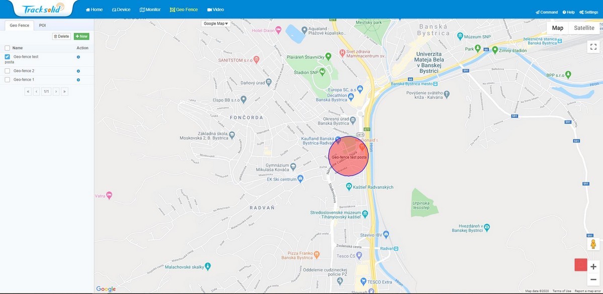 tracksolid - funkcia geofence