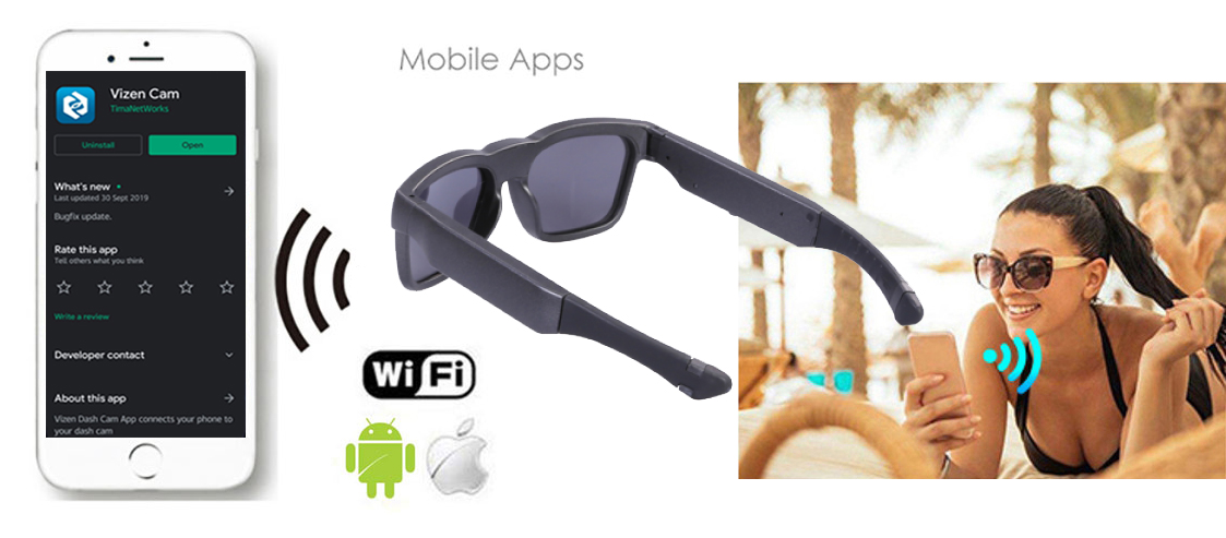spy okuliare - WiFi pripojenie a aplikácia podpora iOS/Android