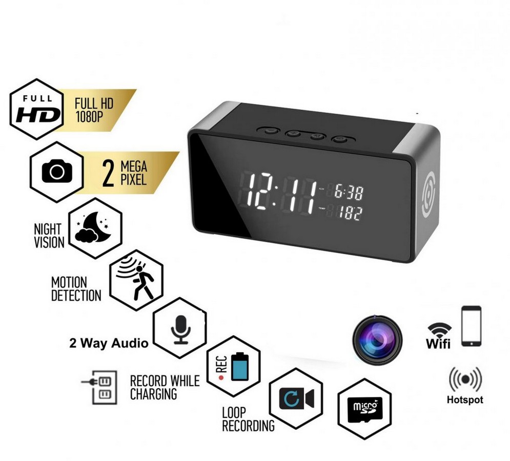 wifi kamera v budiku + bluetooth reproduktor